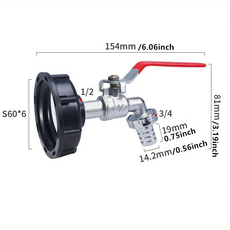 Outdoors IBC Faucet Ton Barrel Valve S60 Center Transfer Cover Turn Black Pacifier Faucet garden accessories DN15 DN20 DN25
