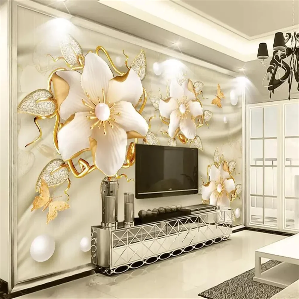 

Custom photo Pearl Flower wallpaper mural wall stickers modern fashion sense TV background ball flower wall paper living room