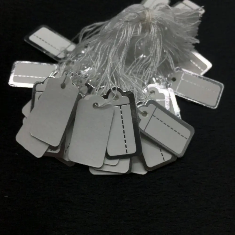 Em branco jóias preço rótulos, ferramenta de exibição, Hangtags pendurado tags, ouro e prata borda, suprimentos de varejo, 100pcs