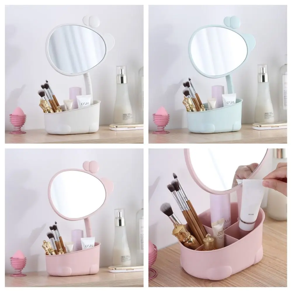 Light Luxury Desktop Storage Box Makeup Mirror High-definition With Folding Stand Desktop Mirror Detachable Dustproof