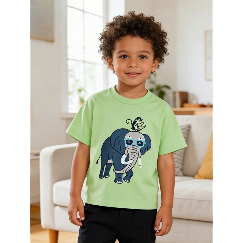 

Summer3-8Year-Old BoyTCartoon elephant print round neck casual fashion short-sleeve shirt