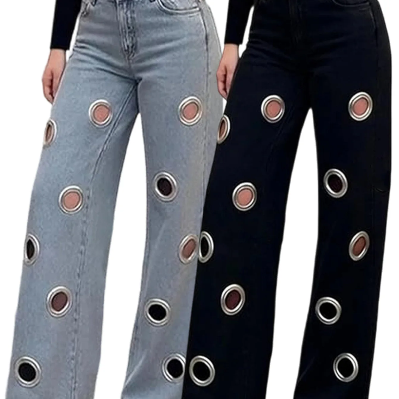 

Fashionable Y2K Street Jeans Women Hollow out Denim Pants Loose Fit Cotton Stretch Denim Fabric Deep And Light Colors