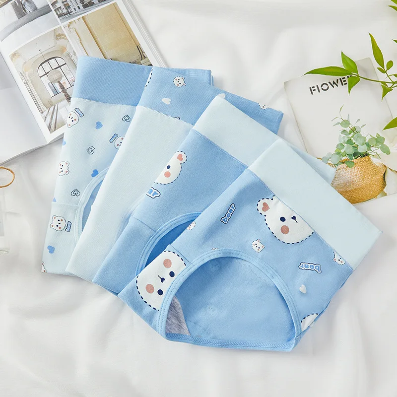 High Waist 4Pcs/Set Cotton Women Panties Body Slimming Underwear Fashion Print Girls Briefs Sexy Breathable Female Lingerie