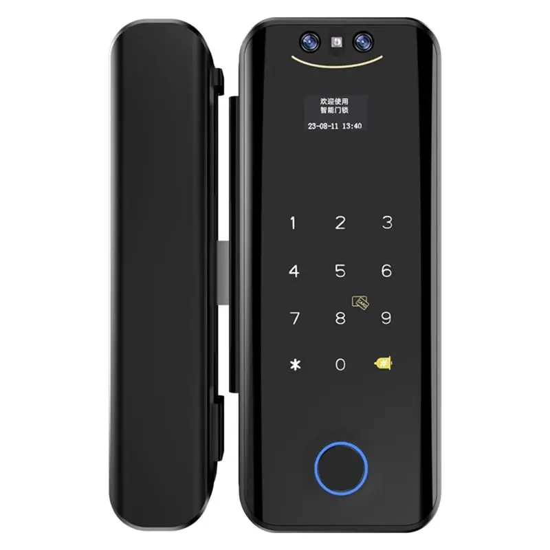 [NEW!A25P】 Tuya Smart Lock 3D WIFI For Glass Door Lock–Camera Fingerprint Face Recognize Card Password Biometric Key App Unlock