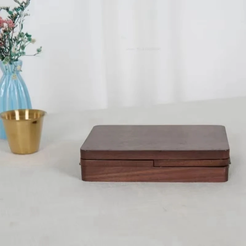 LJL-24 Grid Wooden Watercolor Palette Walnut Wood Travel Watercolor Palette Foldable Empty Palette Box Paint Tray