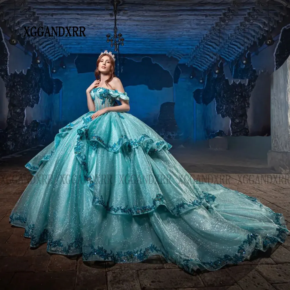 Elegant Ball Gown Quinceanera Dress 2024 Off Shoulder Sweet 15 16 Birthday Party Prom Formal Occasion Vestidos De XV Años Layers