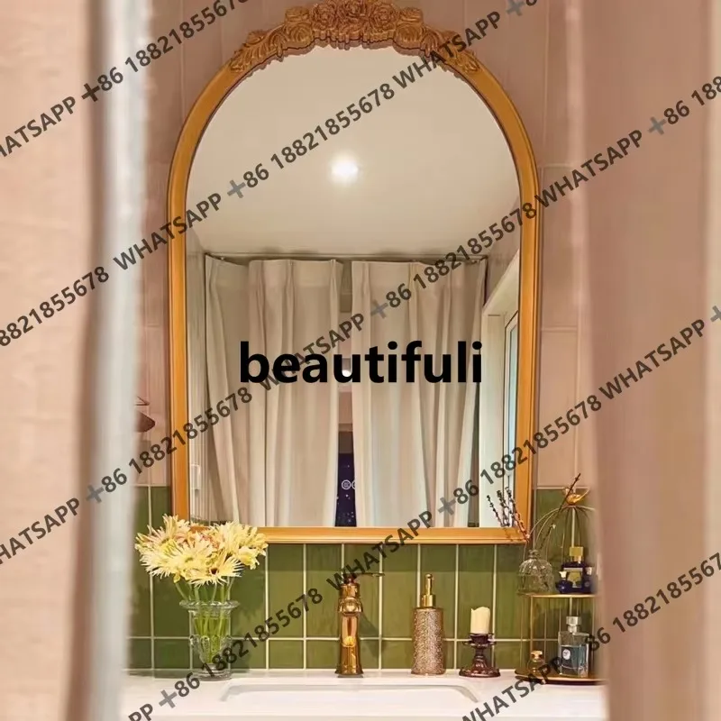 

RR French retro carved mirror American bathroom bathroom wall-mounted anti-fog mirror decoration