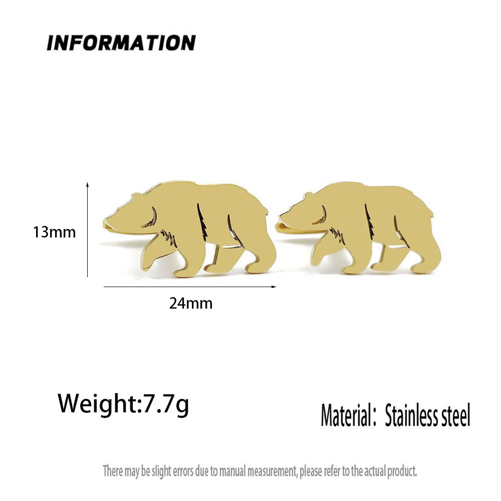316L Stainless Steel Bear Cufflinks Nature Animal Suit Collar Accessory Wedding Business Gift For Men