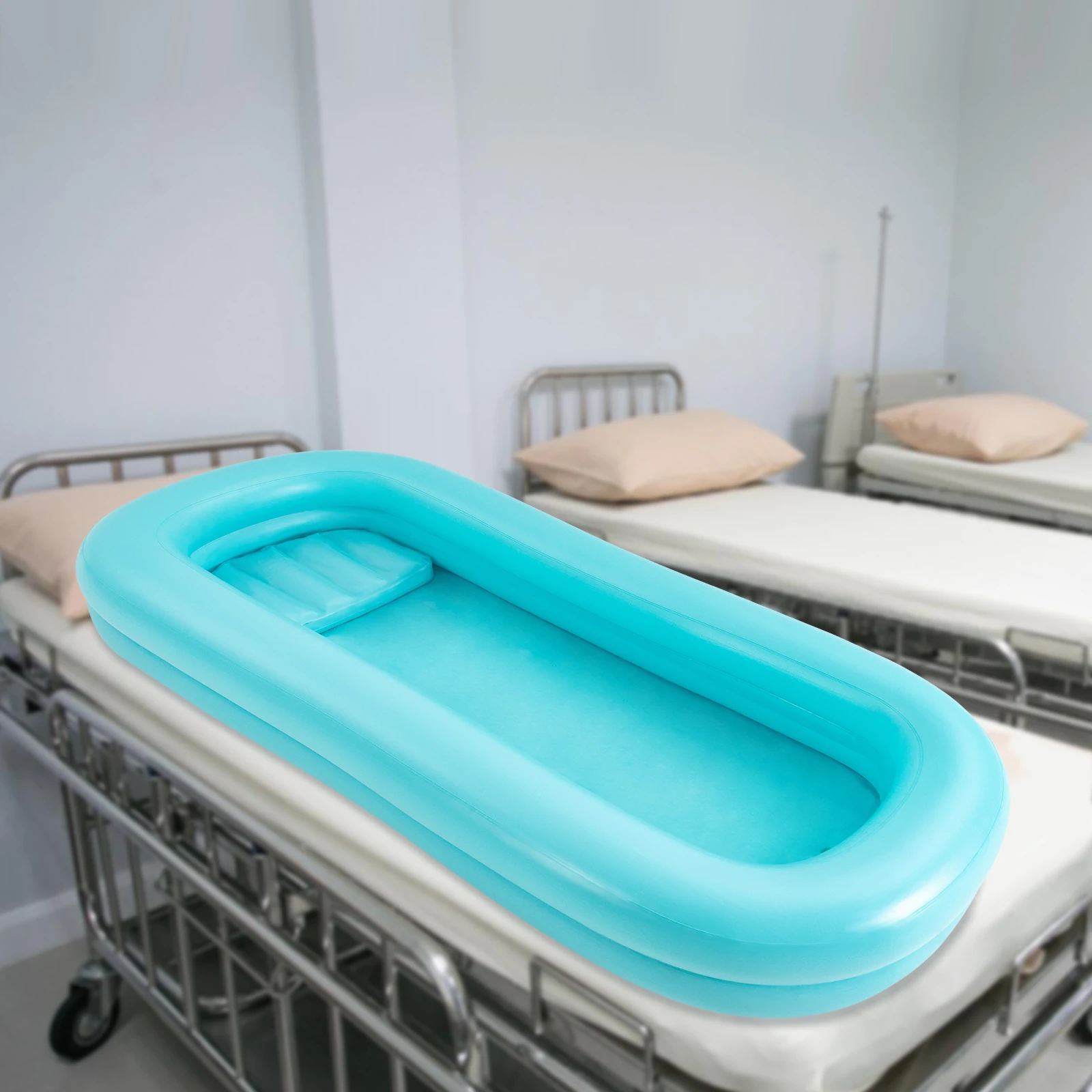 PVC Patienten-Duschbett, faltbares Patienten-Bade- und Waschbett, 8-10L Kapazität, aufblasbare Badewanne, Duschbett für Behinderte, 60s Inf – Detail 8