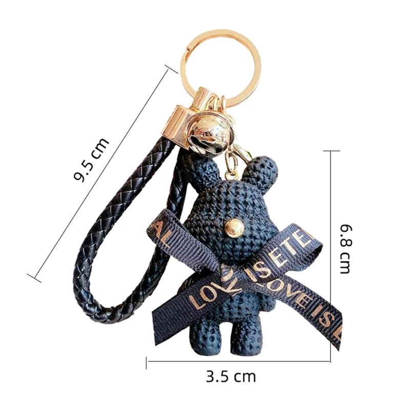 Cute Resin Woolen Little Bear Bow Rabbit Keychain Holiday Car Key Ring For Girls Creative Gift Weaving Fashion Doll Bag Pendant