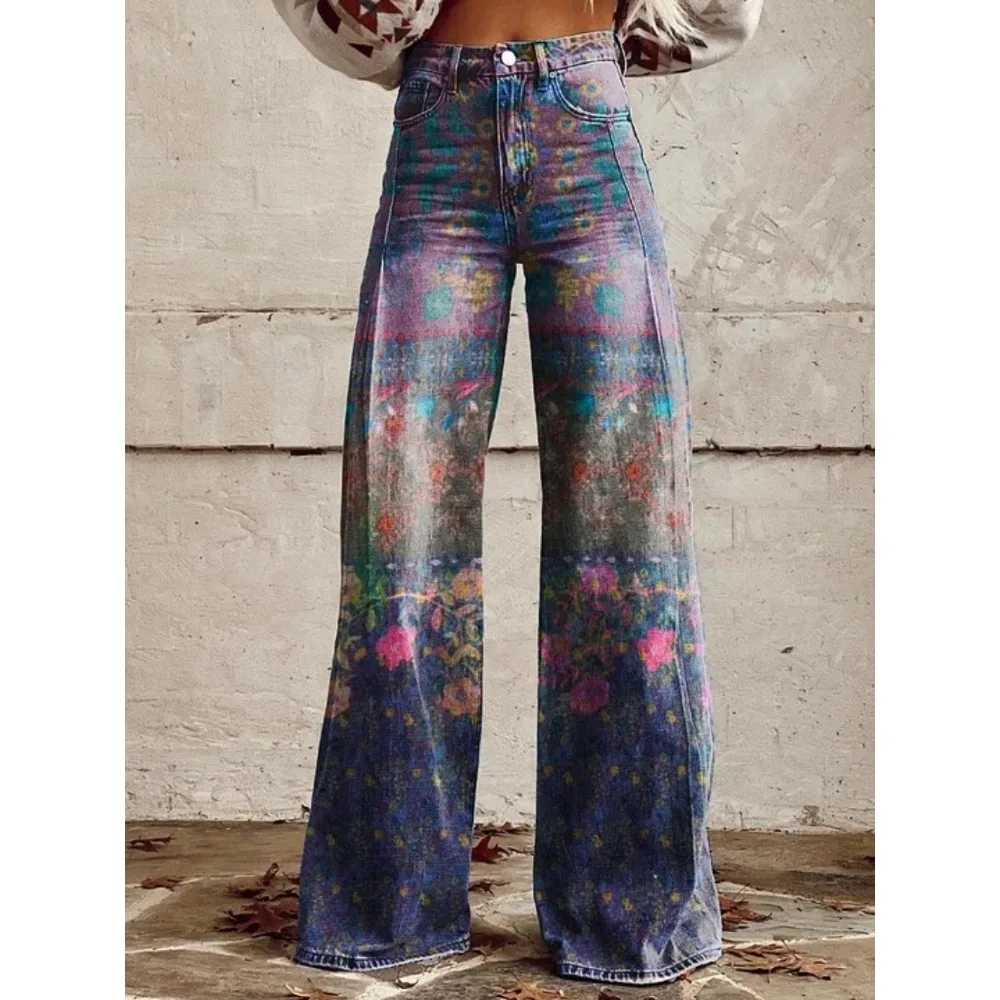 Damen Y2K Retro Print High Waist Wide Leg Pants Hip Hop Punk Streetwear Ästhetische Lässige Weite Hosen mit Taschen XXS-3XL – Detail 10