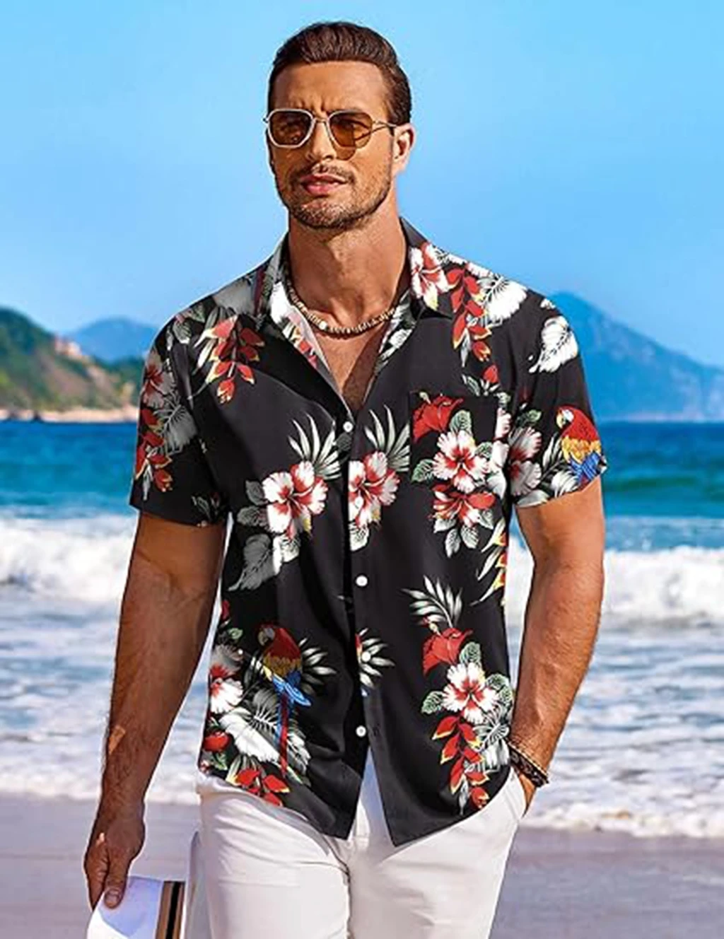 

Men's Hawaiian Shirt Short Sleeve Floral Button-Down Shirt Tropical Holiday Beach Shirt