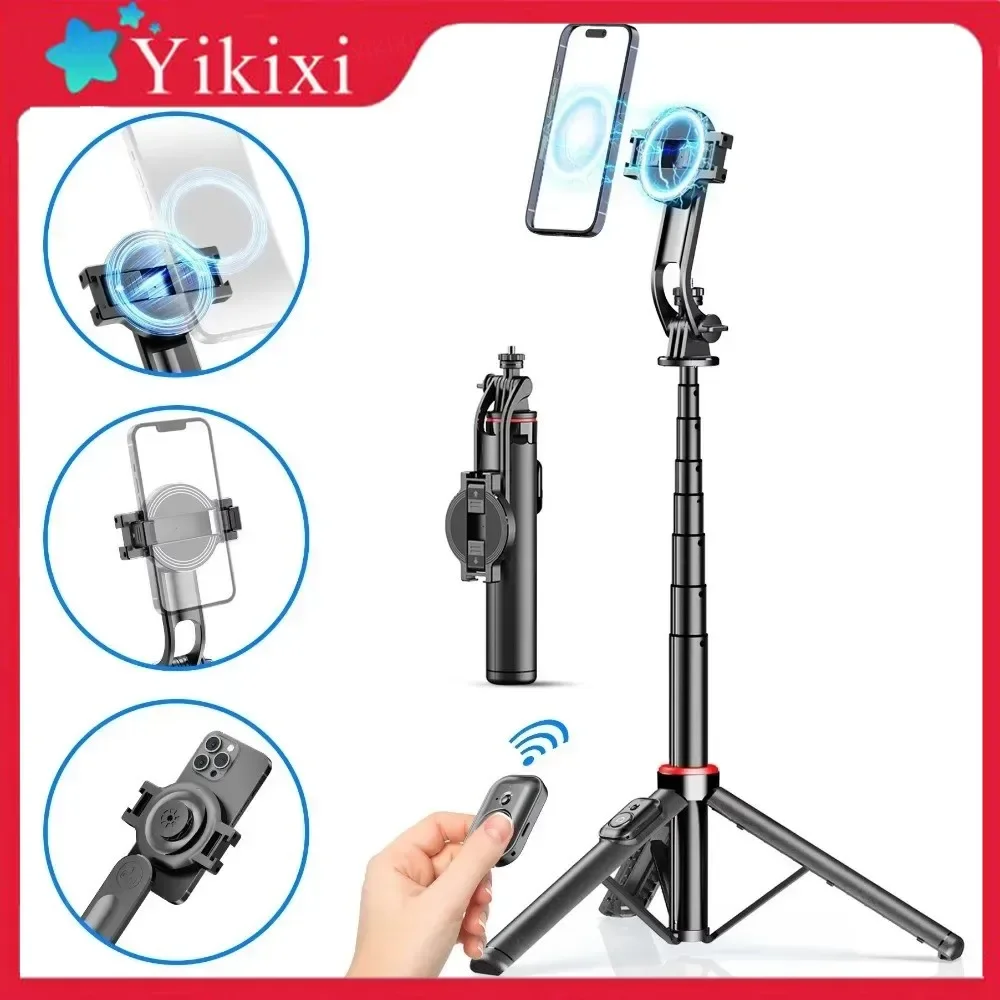 

Magnetic Selfie Stick Tripod for iPhone 12-16 Pro Max, 51" Travel Tripod Stand with Magsafe, Phone Clamp for Android Smartphone