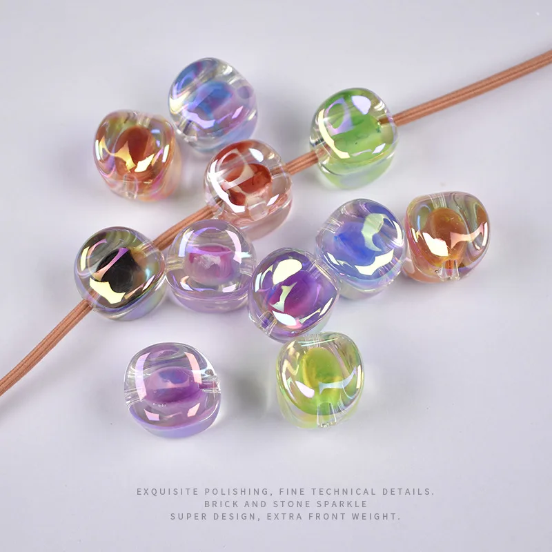 

Newest 100pcs/lot 14mm uv color print geometry Irregular rhombus shape acrylic beads diy jewelry pendant accessory