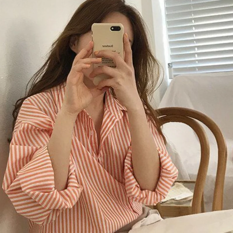 Shirt Women Striped Vintage 17 Colors Minimalist All-match Fashion Casual Comfortable Korean Style Female Officewear Spring New