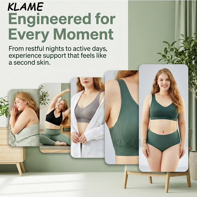KLAME L-5XL Plus Size Women's Full Cup Removable Pads Seamless Comfortable Wireless Soft Support Push Up Jelly Bra KLM1268