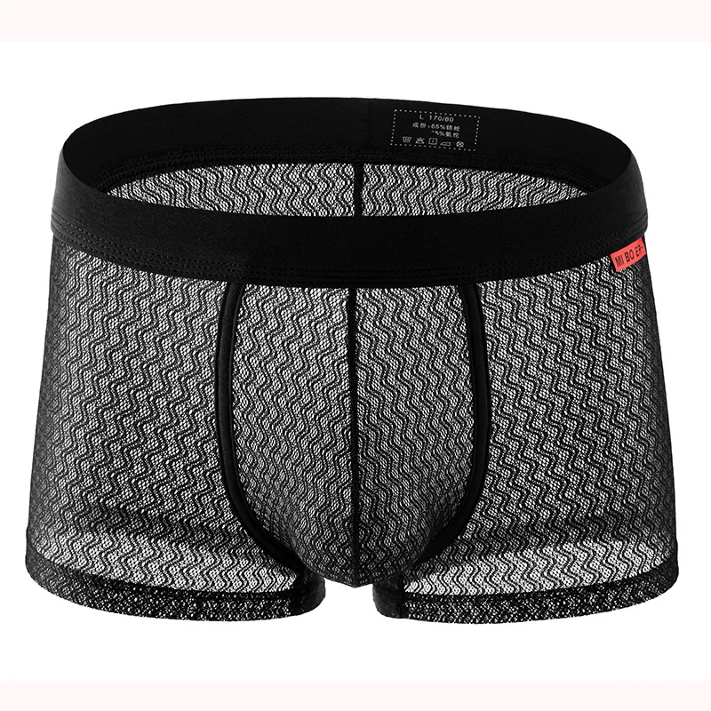 Men Trunks Mesh Transparent Underwear Ultra-Thin Breathable Boxers Summer Quick-Drying Panties Convex Pouch Lingerie Underpants