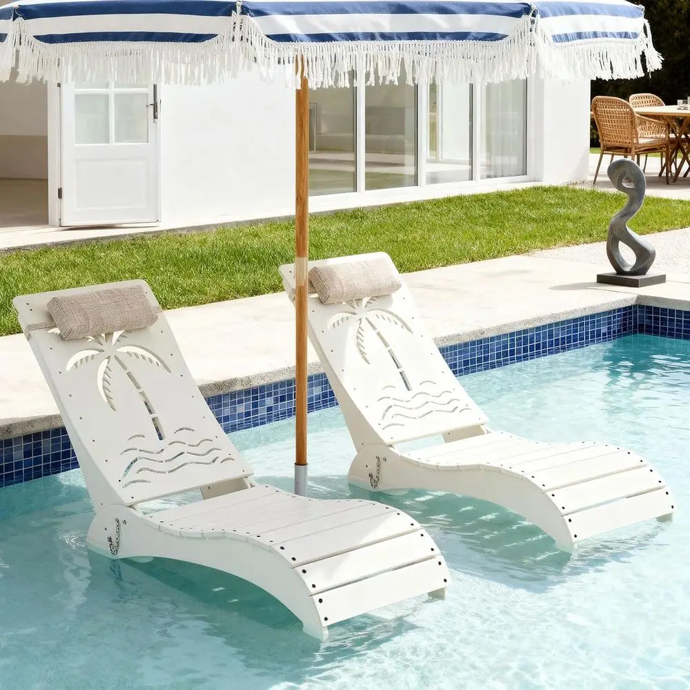 

2-Piece HDPE Outdoor Chaise Lounges, Durable, Adjustable, Ergonomic Poolside Relaxation, White