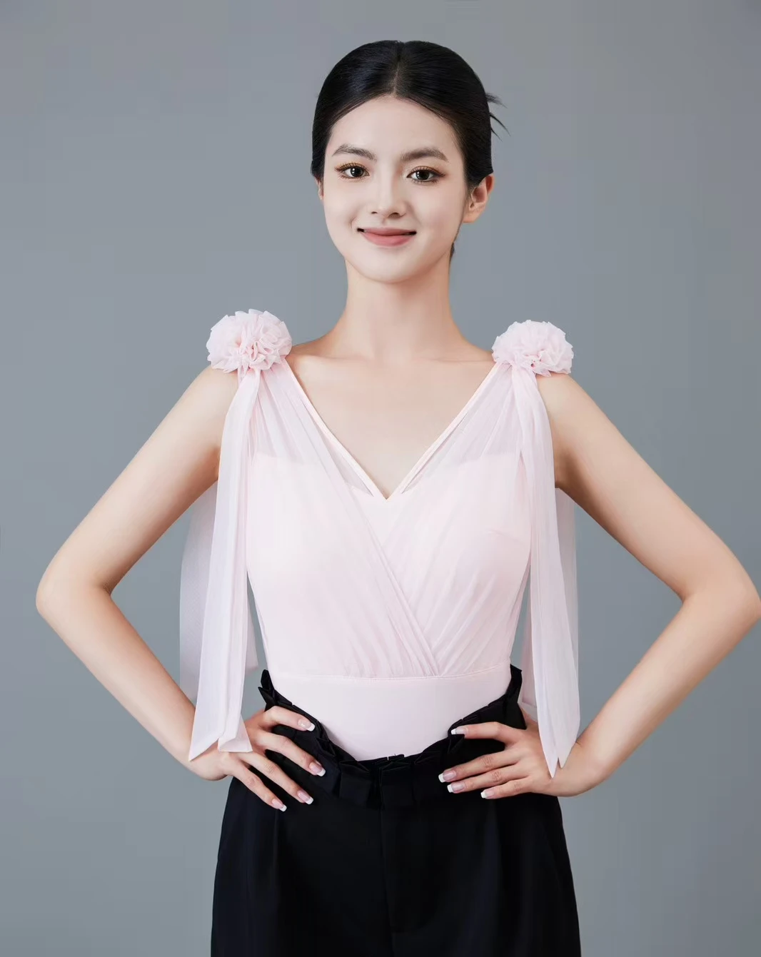 customized women's adult Latin national standard dance costume with floating yarn flower top modern dance practice outfit