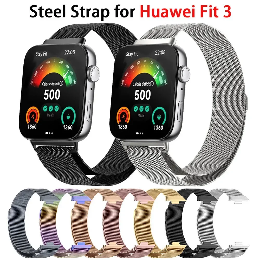 Correa de Metal de acero inoxidable para Huawei Watch Fit 3, pulsera de repuesto, lazo magnético de Milán para Huawei Fit3