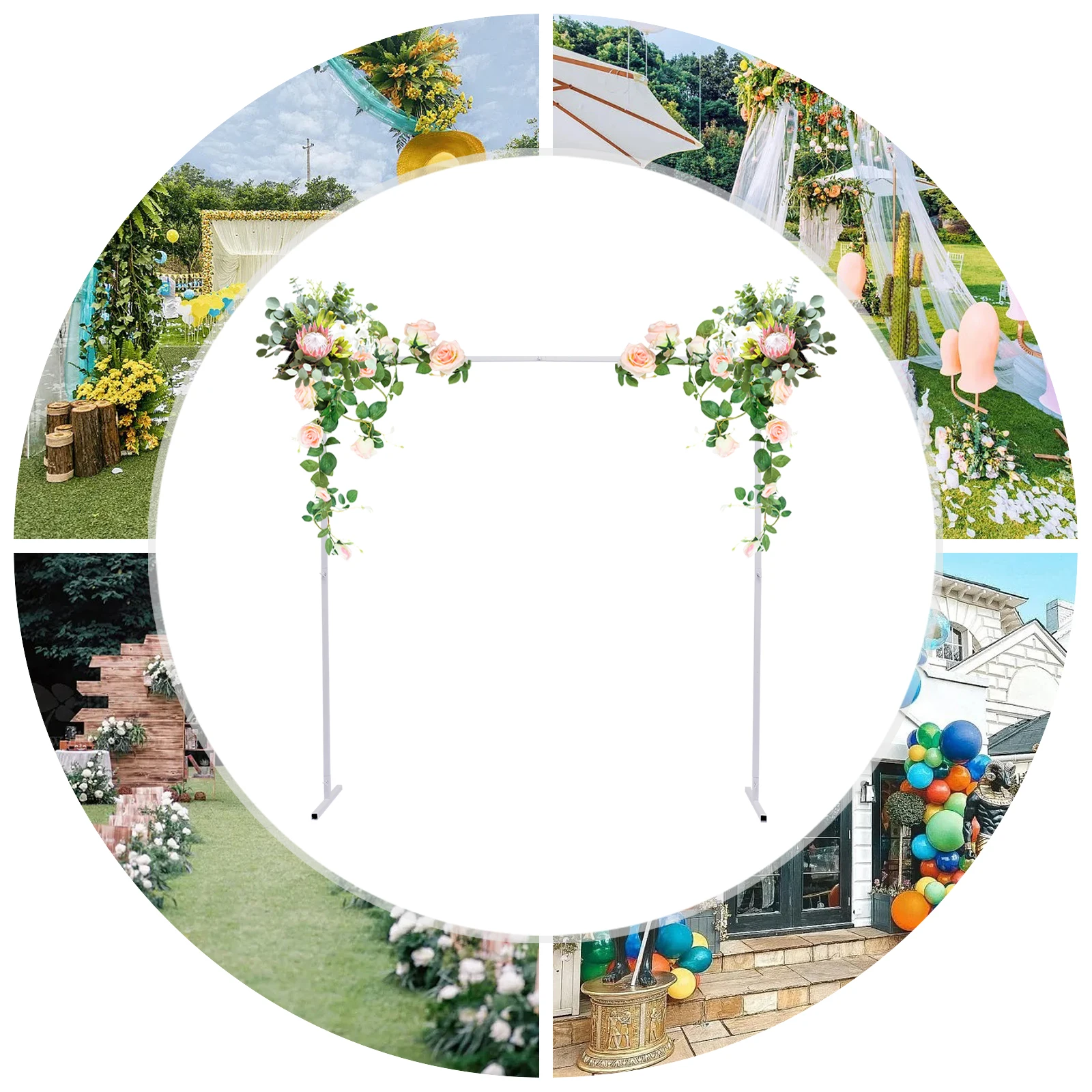 6.6ft Wedding Arch Metal Backdrop Stand Reception Party Decorations, Wedding Square Arch Flower Frame Rack Backdrop Stand