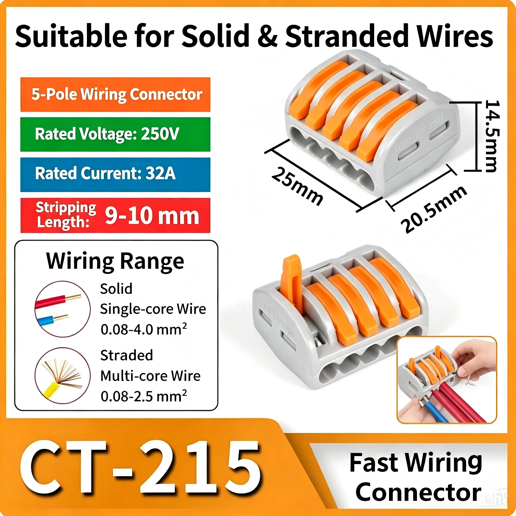 PCT215 Push-in Wire Connector Quick Parallel Splitter Universal Electric Junction Block Lamp Wire Terminal Cable Connection