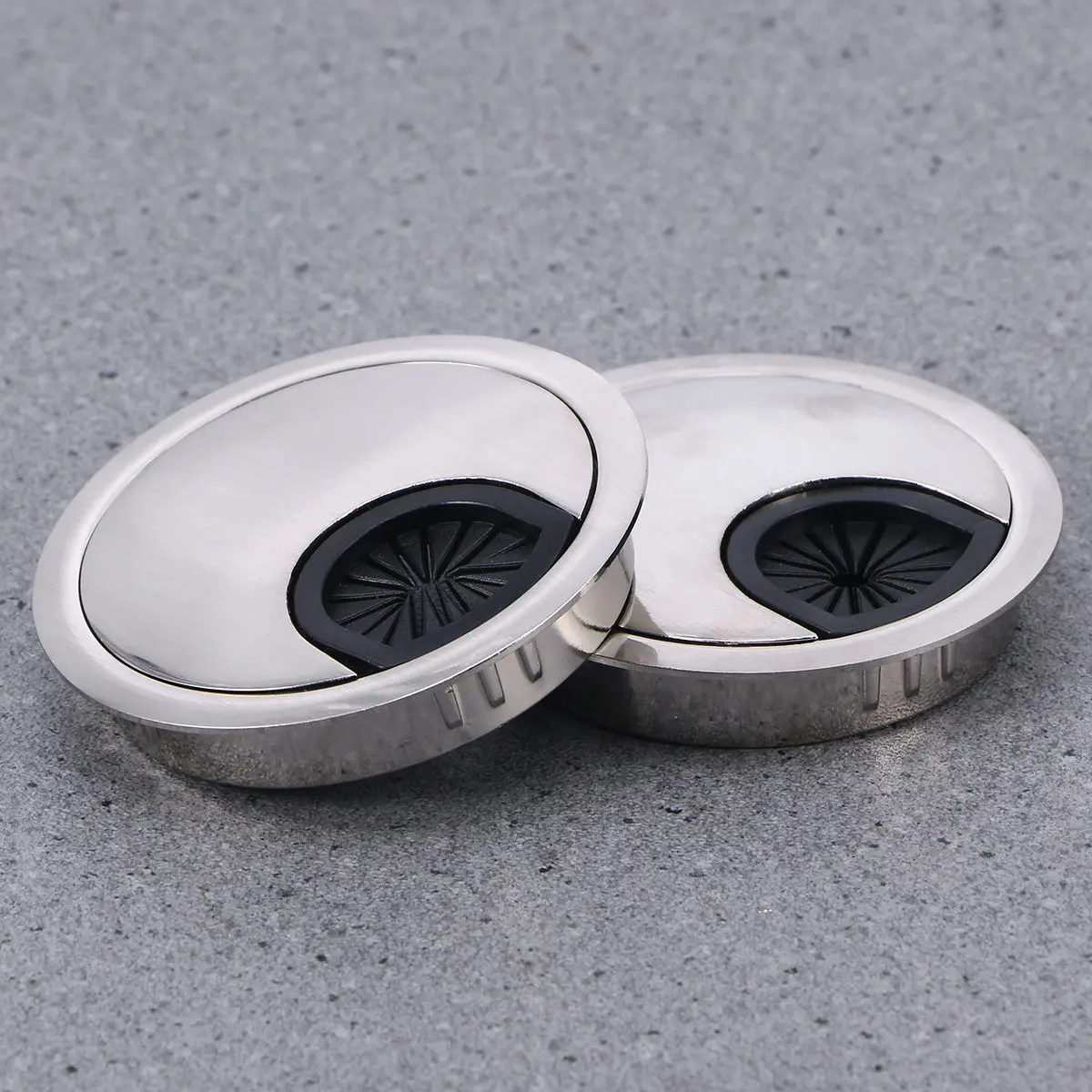 Desk Cable Grommet 2 Pack 60mm Zinc Alloy Swivel Flip Top Hole Cover Rubber Edge Home Office Wiring