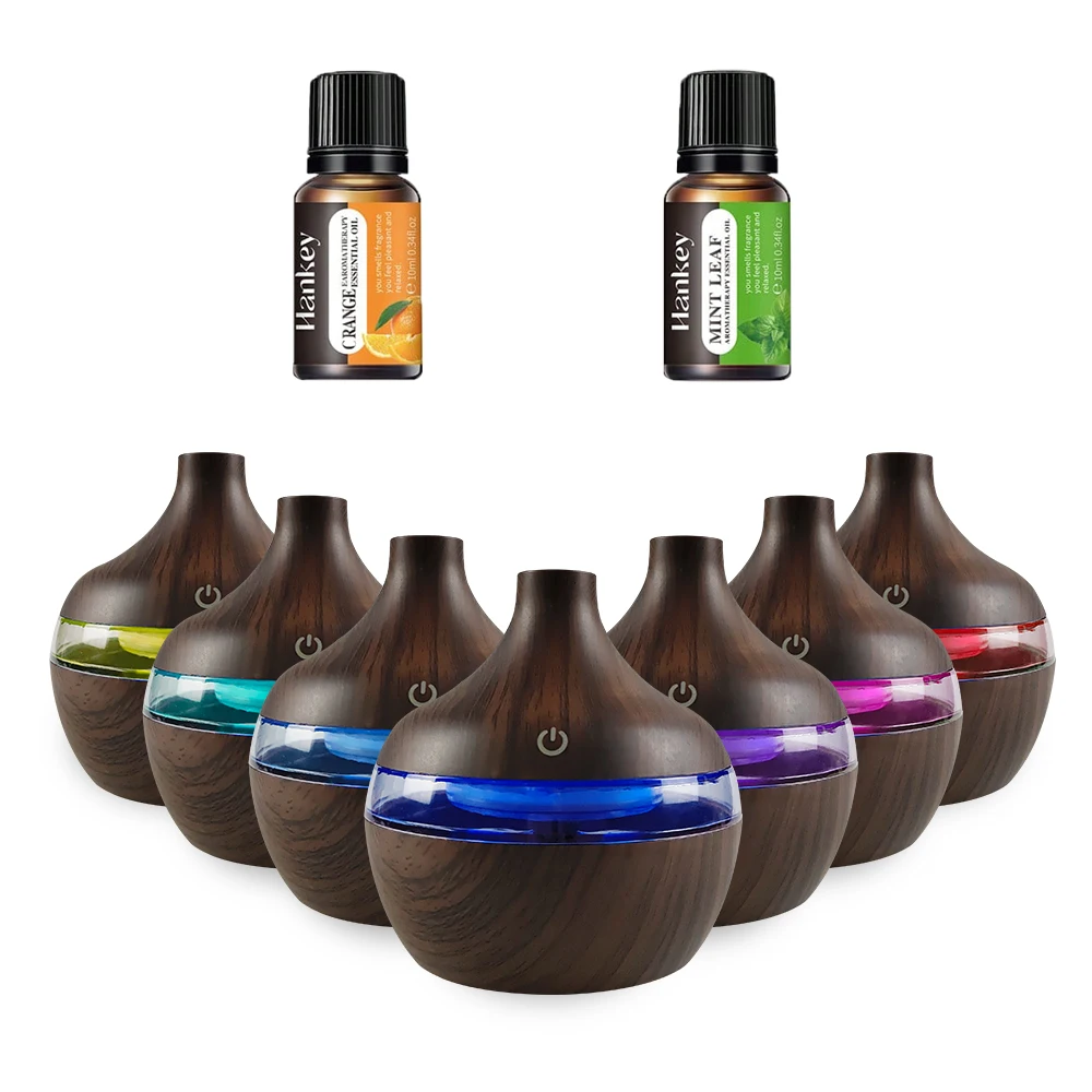 Diffusore per la casa Diffusore di oli essenziali umidificatore a venature del legno da 300 ml - Idratazione da tavolo alimentata tramite USB con 2 oli aromatici (Home/O
