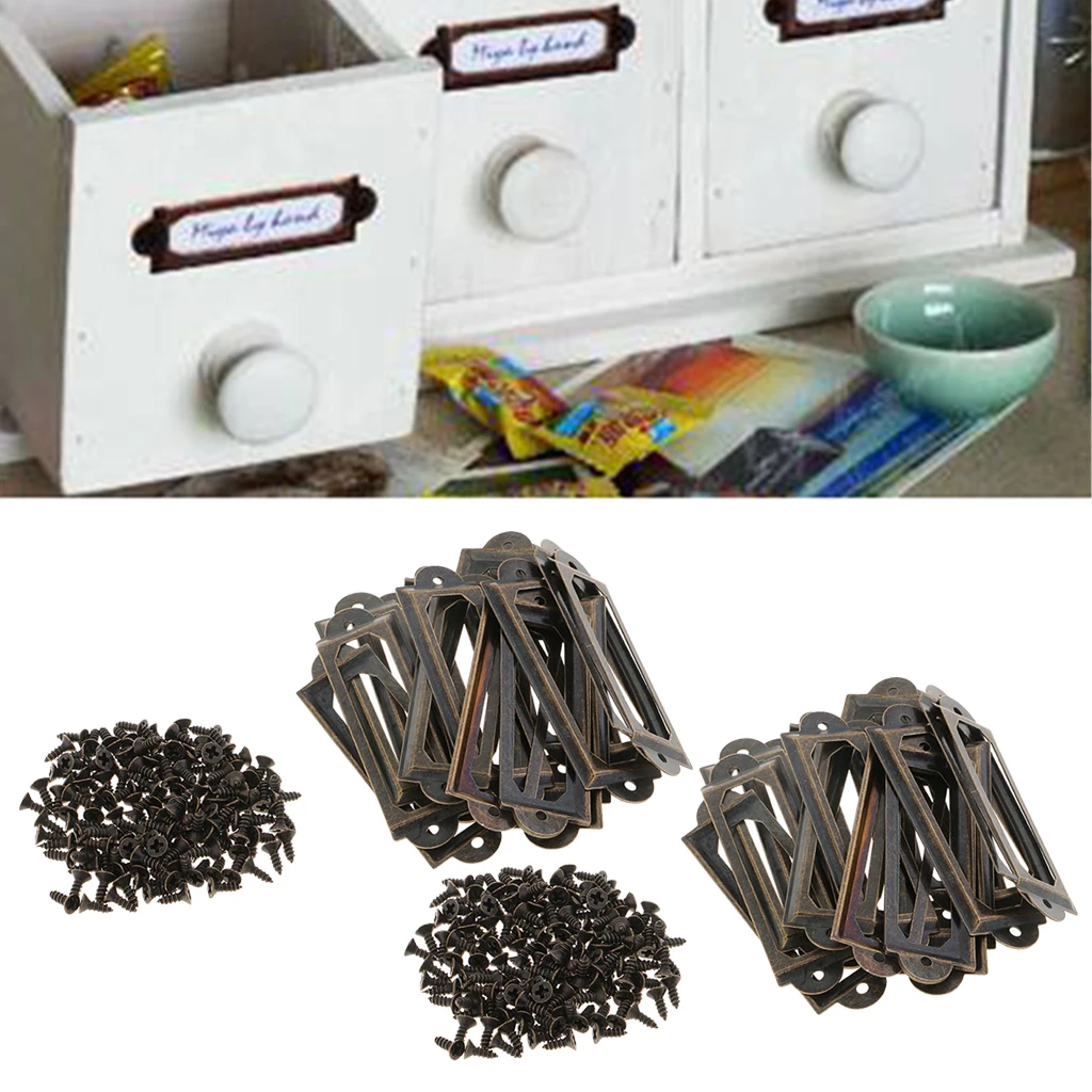 Metal Label Holder Iron Drawer Card Frame Holder Bronze Double Hole Screw Type for Cabinet Shelf Files