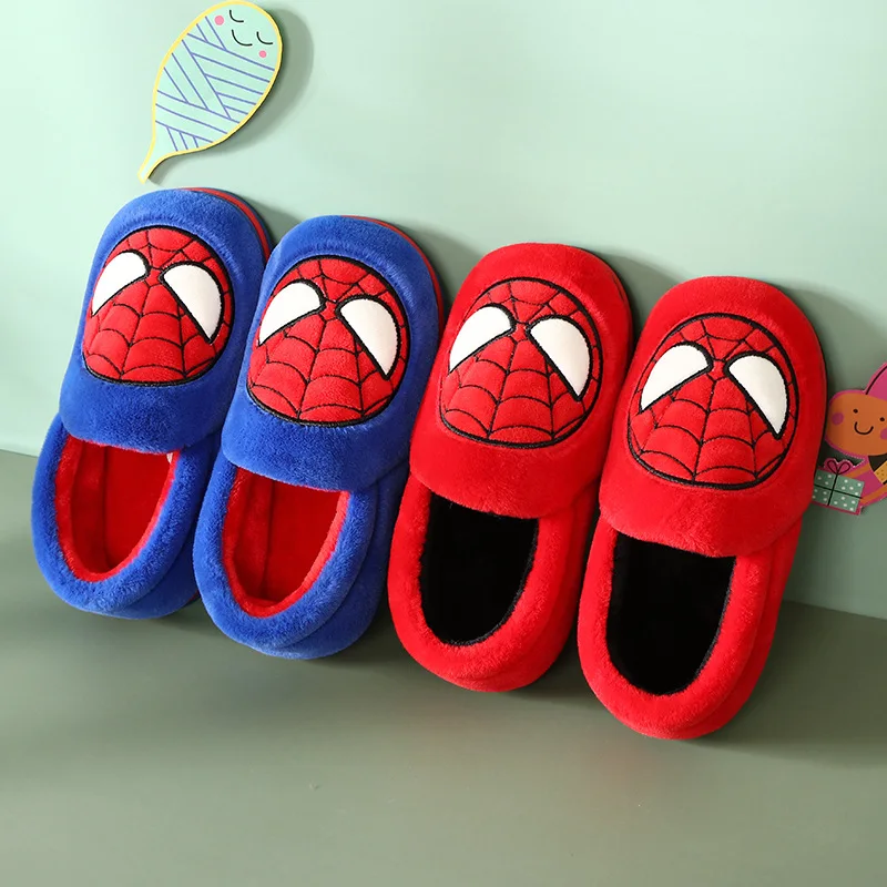 Disney Winter Baby Boy Girl Cotton Slippers Cartoon Marvel Spiderman Print Kids Keep Warm Indoor Children Anti-slip Home Shoes