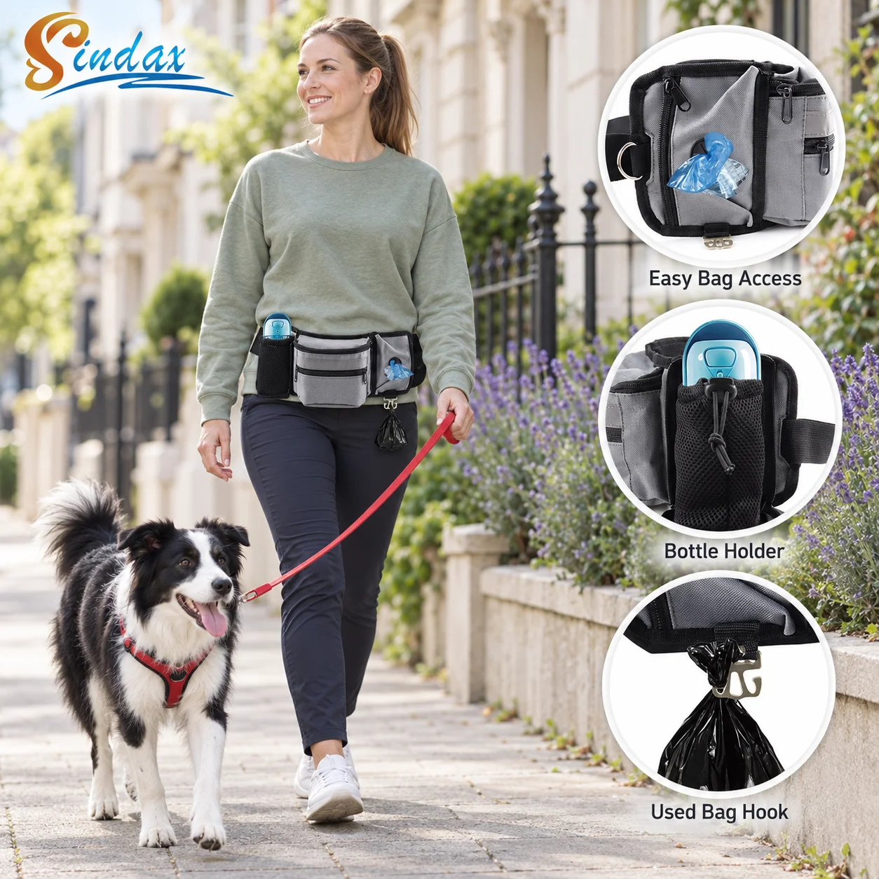 Dog Walking Waist Pack with Poop Bag Dispenser Used Waste Bag Hook and Bottle Holder for Daily Walks and Training