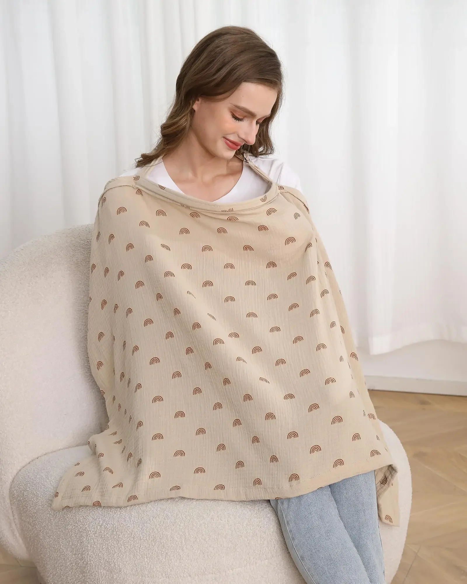 غطاء رضاعة من الموسلين للأمهات المرضعات مع طوق صلب، 100% قطن، غطاء للرضاعة الطبيعية خفيف الوزن وجيد التهوية