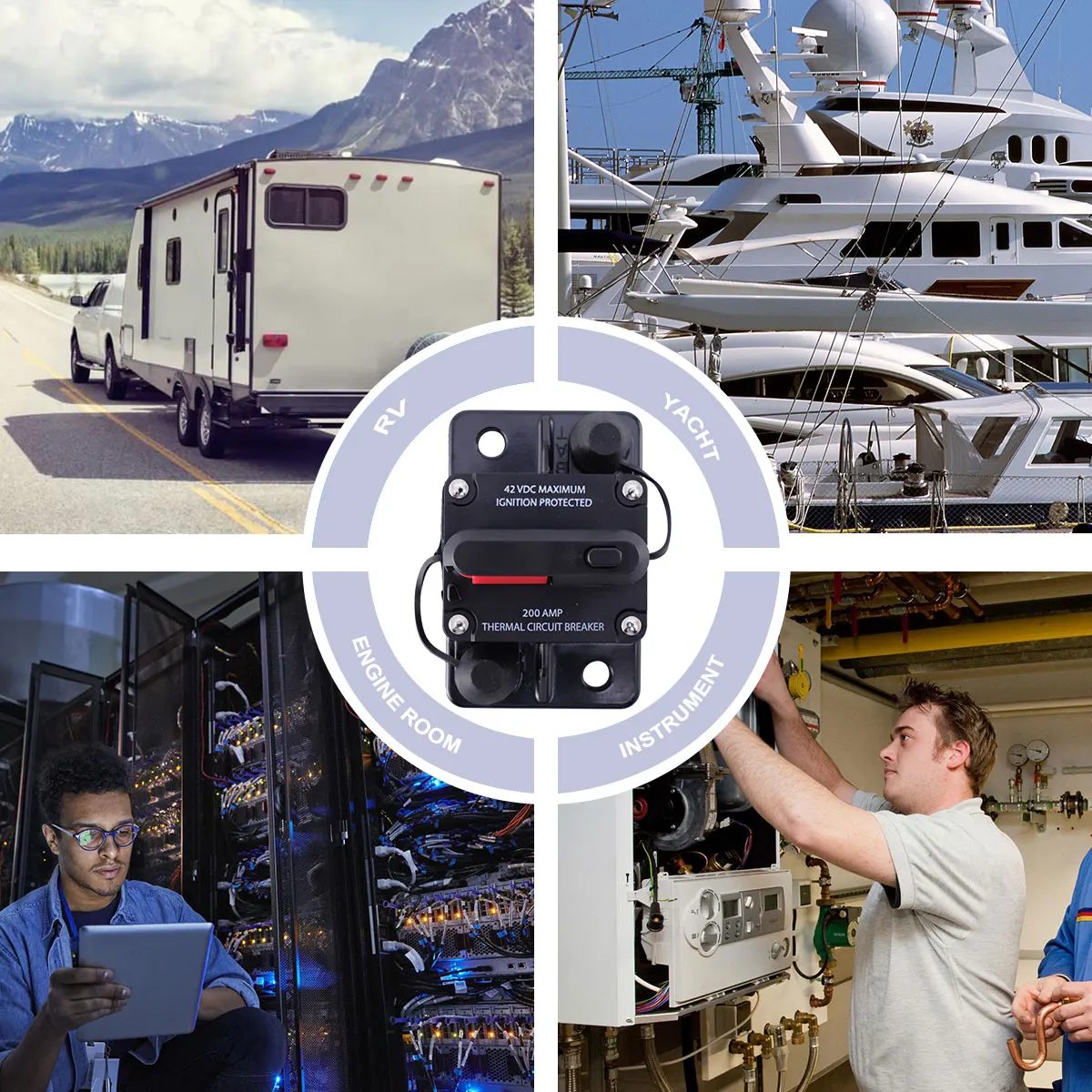 

200A Auto Reset Circuit Breaker For Rv Marine Boat Truck Motor Inverter Inline Fuse Waterproof Durable 42V Audio Amplifier Utv