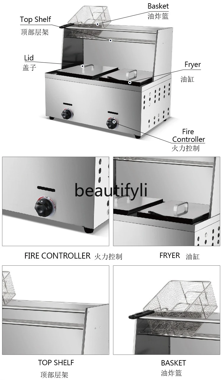 Temperaturgesteuerter Gas-Doppelzylinder-Fritteuseofen, Kartoffelturmofen, Gas-Küchenfritteuse-Ausrüstung hinten