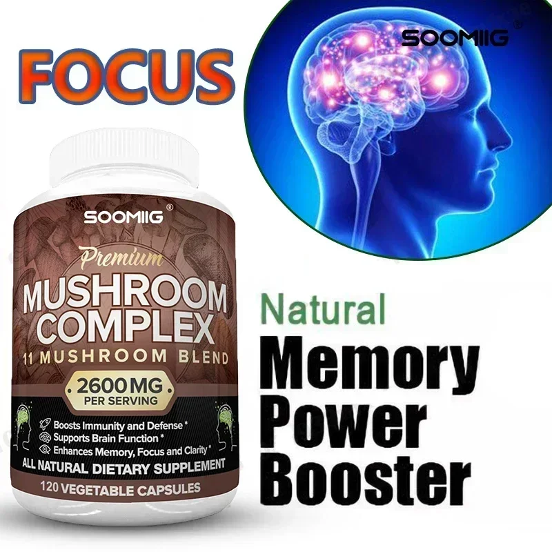 Mushroom Complex - 11 Mushrooms Hericium, Reishi, Chaga - for Men and Women Brain & Memory, Immune Support