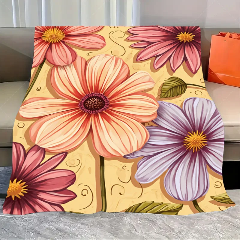 

1 шт. фланелевое одеяло с ярким цветочным принтом, одеяло для уютного декора гостиной