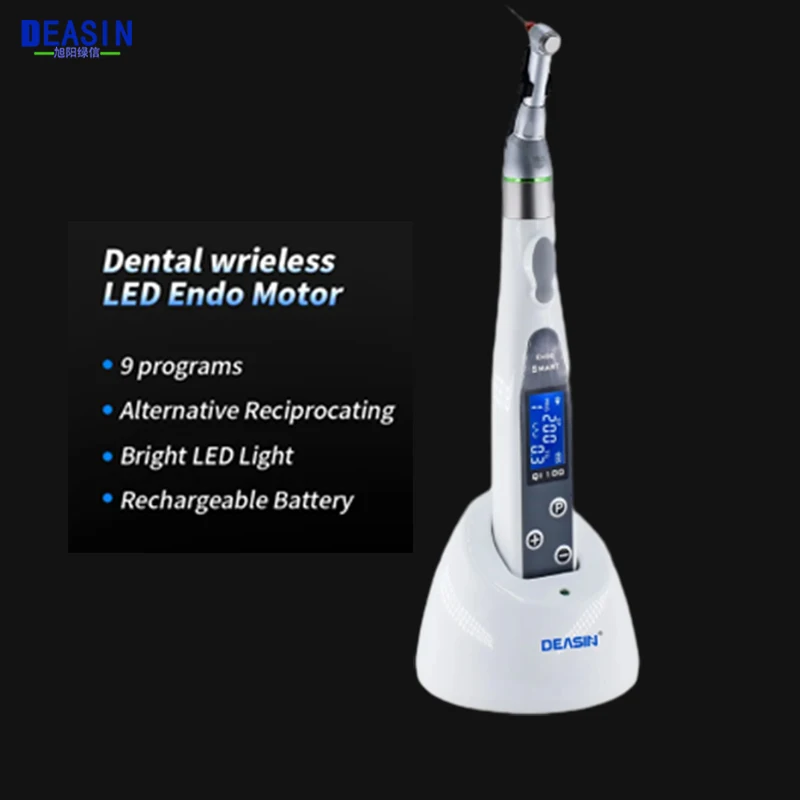 

Dental Wireless Endo Motor Smart 9 Programs with LED Lamp and 16:1 Reduction Contra Angle Endodontic Instrument