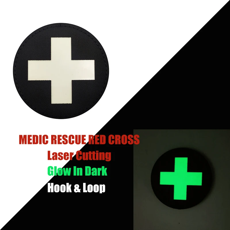 Colore nero Cross Rescue MEDIC Applique abbigliamento luminoso toppe rotonde per borse Doctor Out