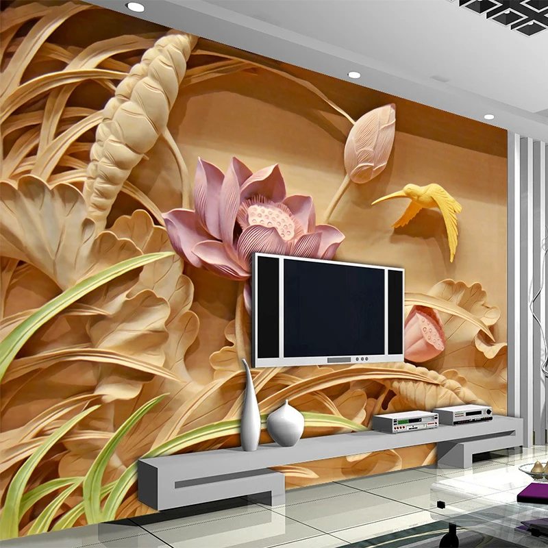 Custom 3D Stereo Wallpaper Wood Carvings TV Background Wall Fresco 3D Background Wallpaper for Living Room Wall Paper Home Decor