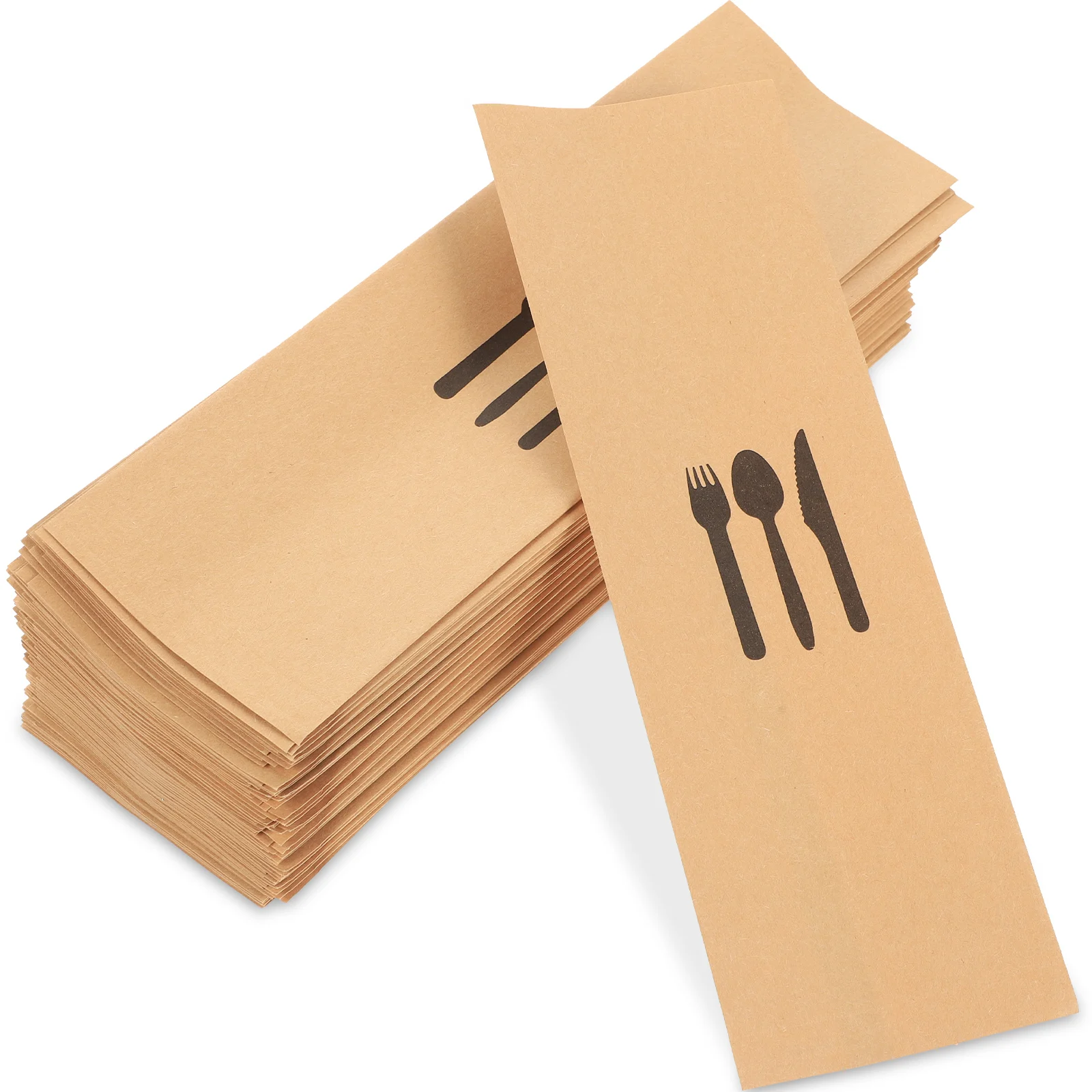 

100pcs Kraft Paper Cutlery Set Disposable Fork Cover Rack Hotel Bags Tableware Paper Utensil Bags Utensil Dinner Party