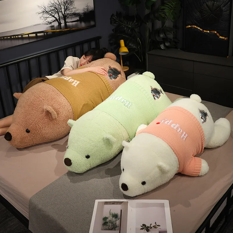 90CM Cute Lying Polar Bear Plush Toys Kawaii Pillow Stuffed Soft Green Dolls Lovely Dolls Birthday Gift