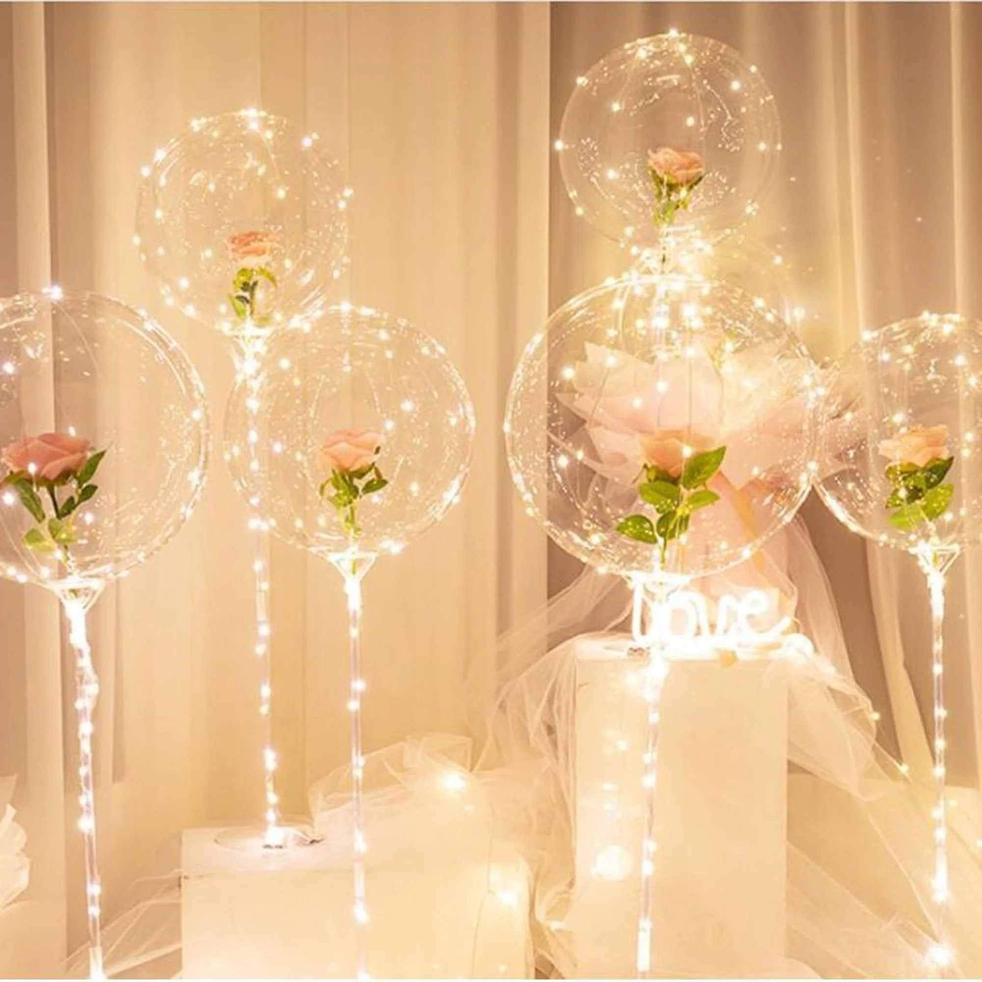 LED-Licht Rosenstrauß Transparenter Wellenballon, Geeignet für Hochzeiten, Jubiläen, Geburtstage, Valentinstag, Brautparty – Detail 1