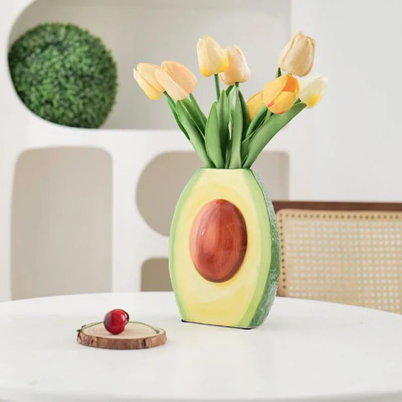 Creative Avocado Fruit Ceramic Vase Desktop Ornaments Flower Arrangement Decoration Flowerpot Table Decor Gardening Art
