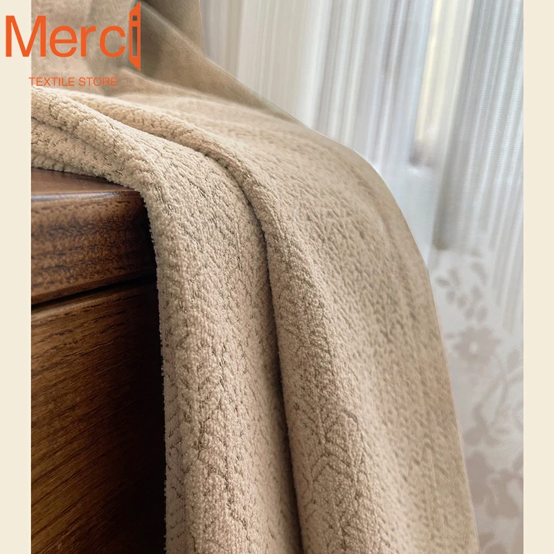 Modern Simple Milk Tea Color thickened Double-sided Chenille Jacquard Dark Pattern Curtains for Living Dining room Bedroom