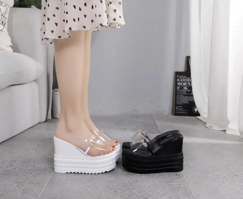 Slippers Casual Shoes Woman 2022 Heeled Mules Platform Increased Internal Jelly Slides Black Sandals On A Wedge Peep Toe Luxury