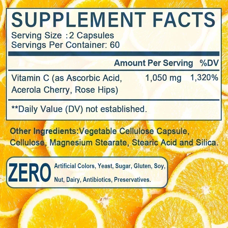 Vitamin C Timed Release with Rosehip & Acerola Bioflavonoids, All Day Immune Support, Energy, Antioxidants, Veggie Capsules