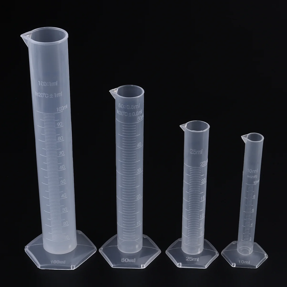 UEETEK 4pcs Transparent Measuring Plastic Graduated Cylinder 10ml / 25ml / 50ml / 100ml Measuring cylinder