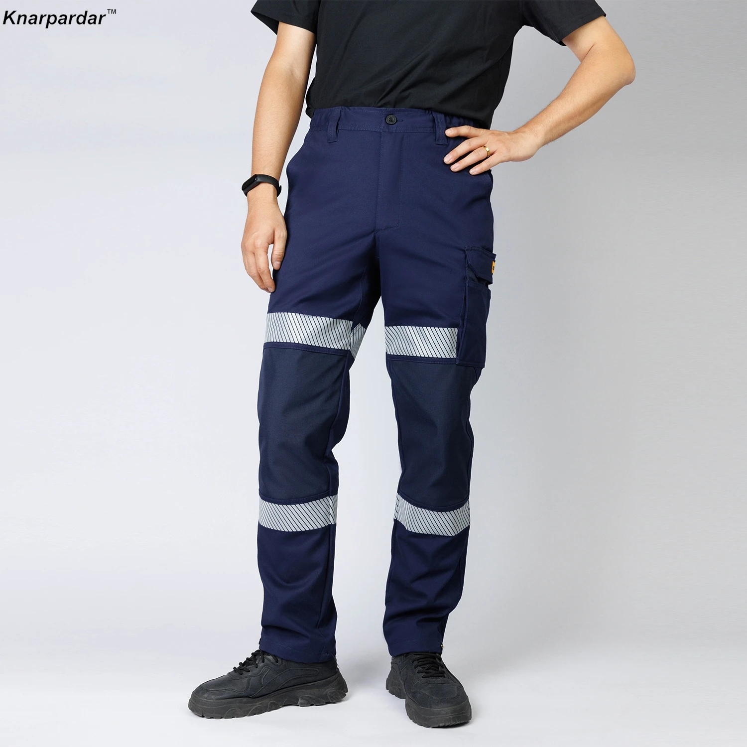100% cotton  Men\'s Navy Blue Work Pants High-stretch work trousers multi-pocket workwear with reflective stripes