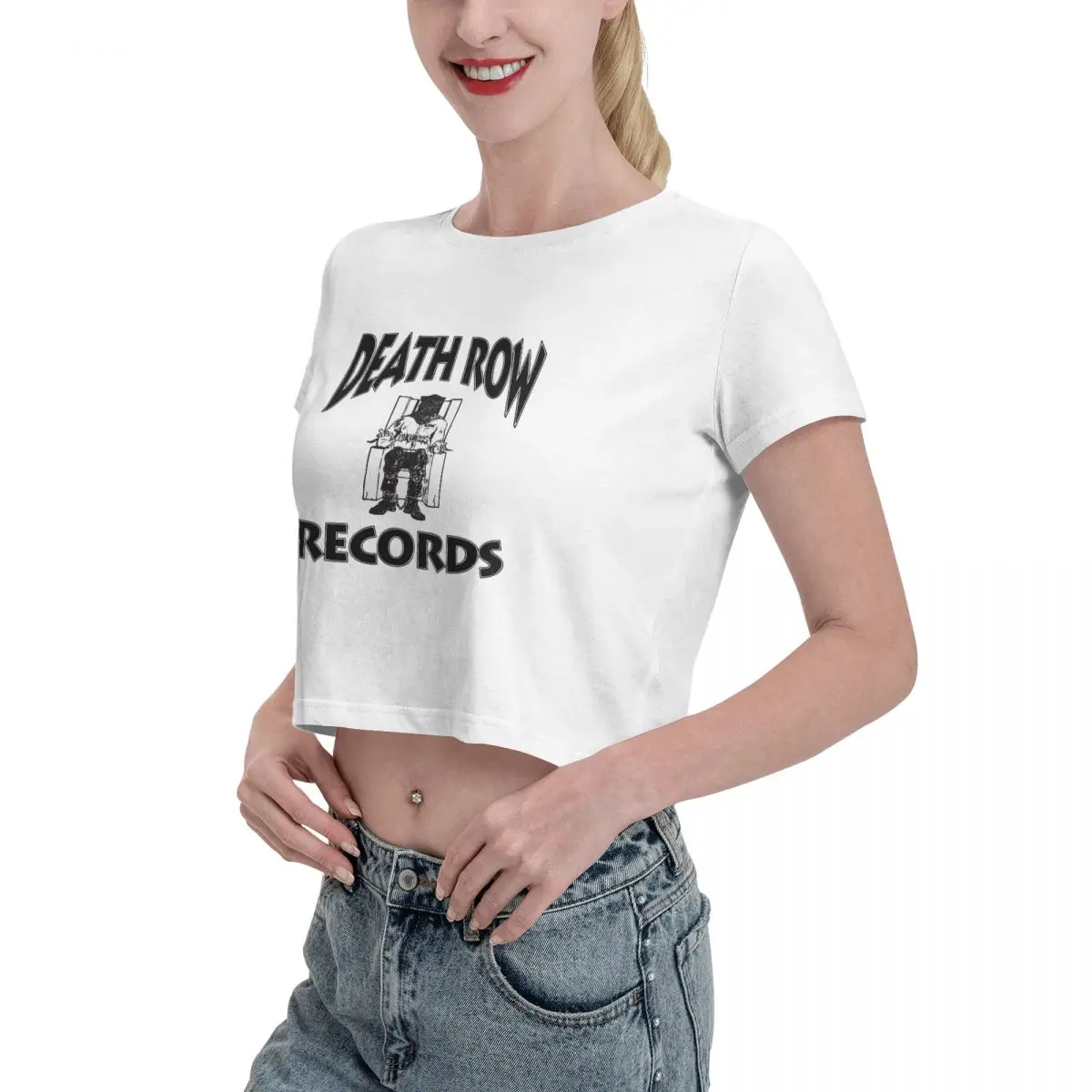 Death Row Records Dr Dre Tupac Tshirt Cartoon Graphic Tees Female Crop Top,Leak navel T-shirt