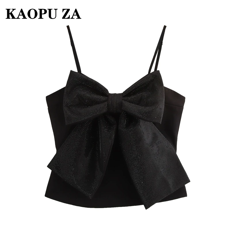 KAOPU ZA 2024 Autumn Lady Evening Party Sleeveless Waistcoat Vest Fashion Female Black Crop Top Shoulder Gilet Slim Halter Top